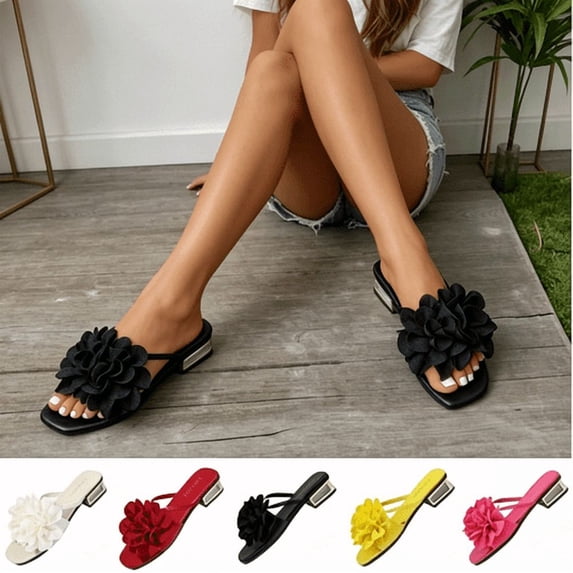 Women's Floral Block Heels Square Toe Elegant Dressy Slide Sandals Wedding Party Date Night Heel Sandals Yellow 9(42)