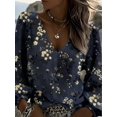 thumbnail image 1 of Women's  Floral Blouse V-Neck Long Sleeve Lantern Sleeve Ruffle Cuff Loose Fit Top for Spring Fall Layering Office Commute Vacation Daily Outfits, 1 of 4