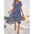thumbnail image 1 of Women's Floral Boho Maxi Dress Wrap Short Sleeve V Neck Ruffle A-Line Flowy Wedding Guest Long Dresses, 1 of 6