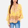 thumbnail image 1 of Women's Floral Boho Peasant Blouse with Long Sleeves and Tassel Tie - X Large, Yellow, 1 of 7