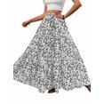 thumbnail image 1 of Women's Floral Boho Pleated Maxi Skirts Elastic High Waist Flowy Skirt for Beach Summer White XL, 1 of 9