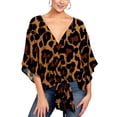 thumbnail image 1 of Women's Floral Boho Shirt V Neck Blouse Cotton Soft Fashion Loose Fit Flowy Baggy Tie Waist Peasant Short Sleeve Casual Top Brown 16-18, 1 of 4