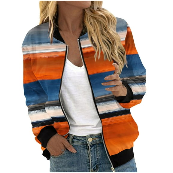 Women's Vintage Floral Bomber Jacket Lightweight Zip-Up Windbreaker Long Sleeve with Pockets Casual Street Style Fall Outerwear