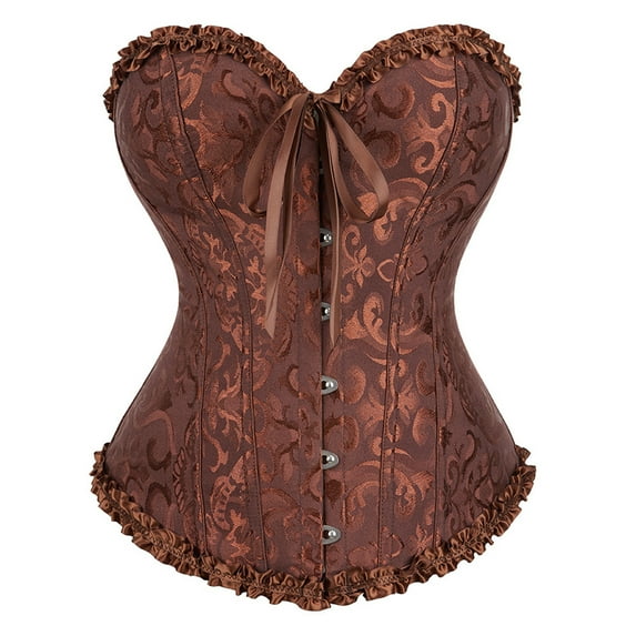 Women's Floral Brocade Corset Top and Peacock Corset with Lace Trim Front Busk Closure Adjustable Back for Party Wedding Costume Coffee 3XL