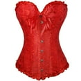 thumbnail image 1 of Women's Floral Brocade Corset Top and Peacock Corset with Lace Trim Front Busk Closure Adjustable Back for Party Wedding Costume Red 3XL, 1 of 2
