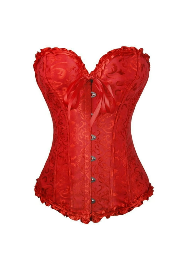Women's Floral Brocade Corset Top and Peacock Corset with Lace Trim Front Busk Closure Adjustable Back for Party Wedding Costume Red 3XL