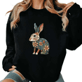 thumbnail image 1 of Women's Floral Bunny Graphic Breathable Sweatshirt Top Casual Comfortable Round-neck long-sleeved Black S-3XL, 1 of 6