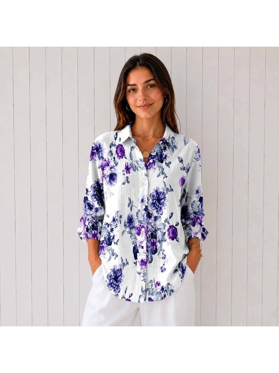 Women's Floral Button Down Shirt Long Sleeve Casual Blouse