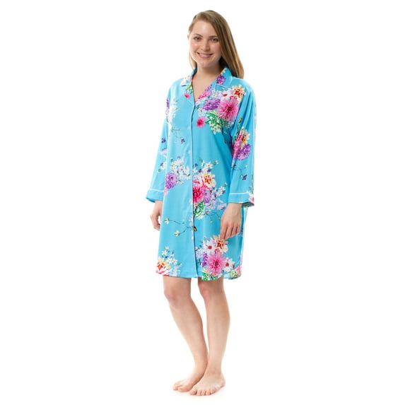 Women's Floral Button Robe Nightshirt, Long Sleeve Nightshirt