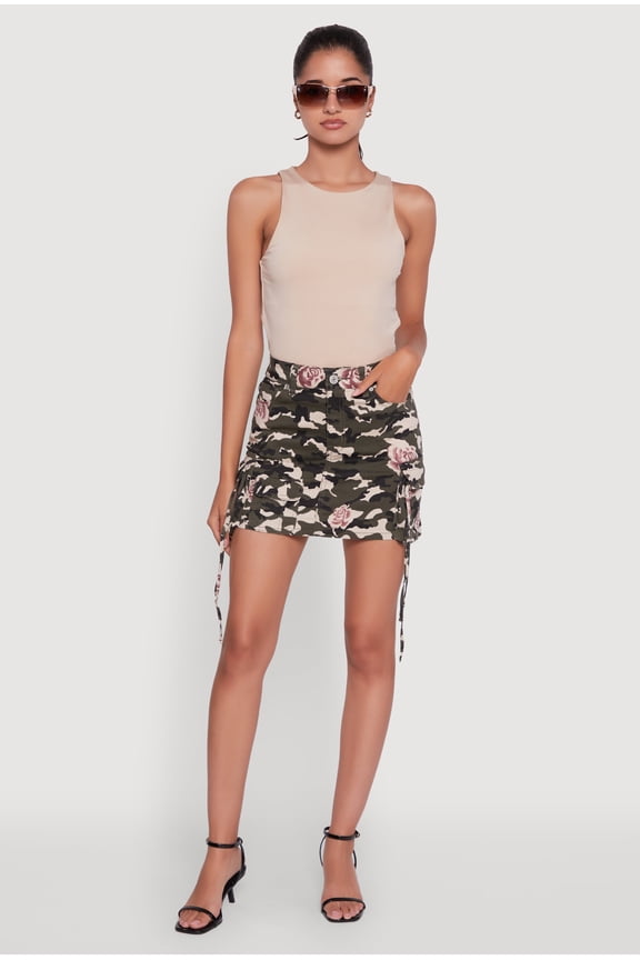 Women's Floral Camouflage Cargo Pocket Mini Skirt