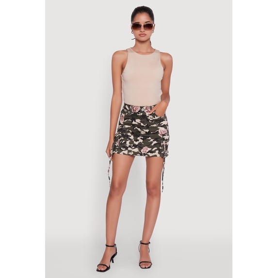 Women's Floral Camouflage Cargo Pocket Mini Skirt