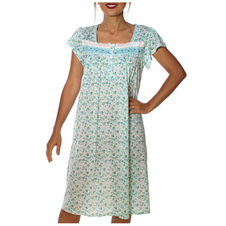 Women's Floral Cap Sleeves Embroidery Nightgown Sleepwear night gown, Plus  Size 2XL, Green