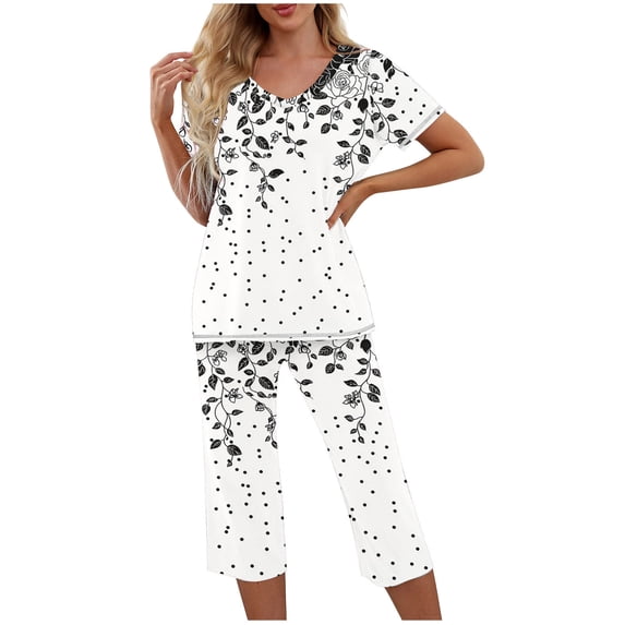 Women’s Floral Capri Pajama Set – Short Sleeve Lounge Set (2025 Spring/Summer Cozy Essential)