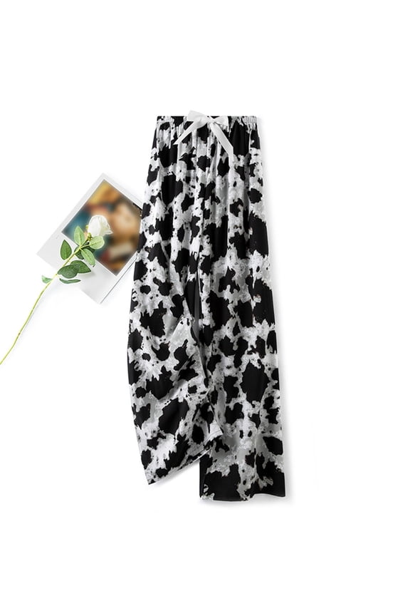 Women's Floral Capri Pants Elastic Waist Wide Leg Casual Lounge Pants Comfortable Bottoms for Grocery Runs, Coffee Runs