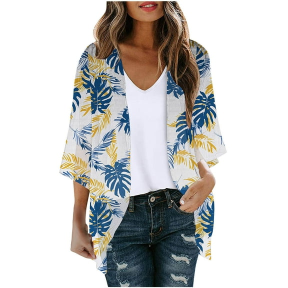 Women's Floral Cardigan Coverups Bohemian Kimono Loose Cover Up Tops Beach Puff Sleeve Blouse Female Fall Cardigans
