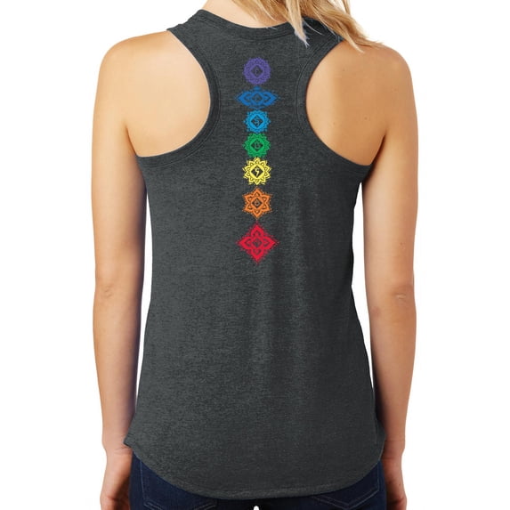 Women's Floral Chakras Racerback Yoga Tank Top - Large Black