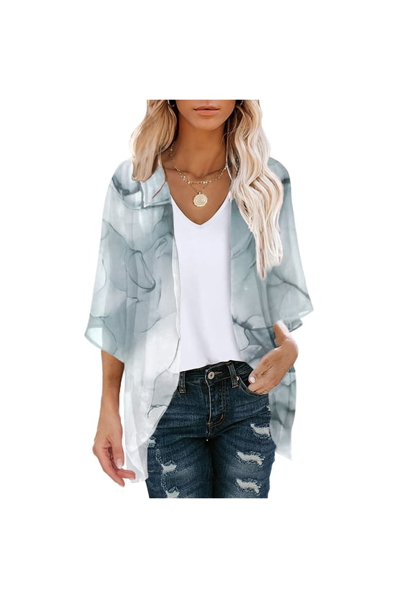 Women's Floral Chiffon Cardigan – Puff Sleeve Open Front Cover Up – Lightweight Summer Beach Kimono – Size S-XXL