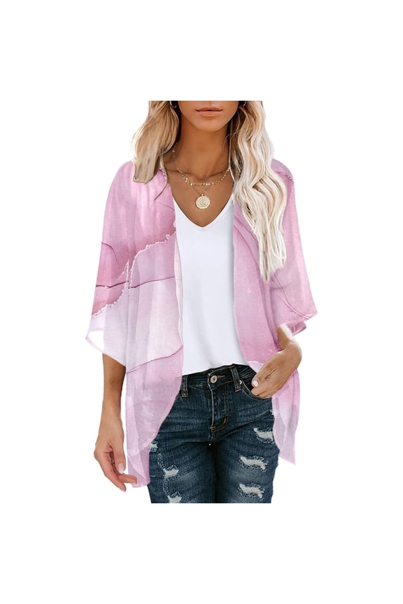 Women's Floral Chiffon Cardigan – Puff Sleeve Open Front Cover Up – Lightweight Summer Beach Kimono – Size S-XXL