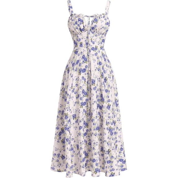 Women's Floral Corset Dress Formal Cocktail Dresses Going Out Casual Sundress Split Thigh Spaghetti Strap Vintage Dress