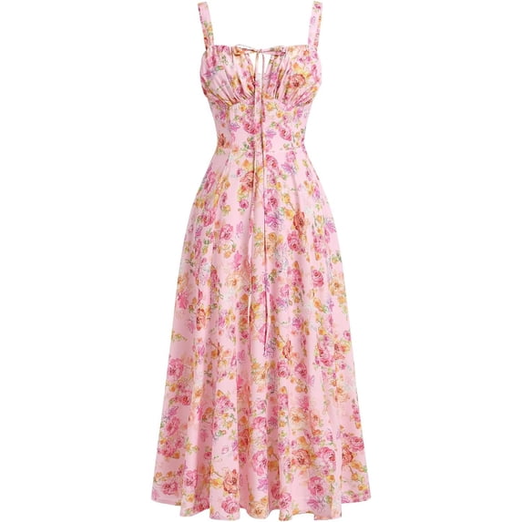 Women's Floral Corset Dress Formal Cocktail Dresses Going Out Casual Sundress Split Thigh Spaghetti Strap Vintage Dress