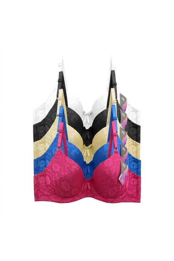Women's Floral Cotton Blend Supportive Molded Cup Bra Pack of 6 Assorted Colors (B, 38)