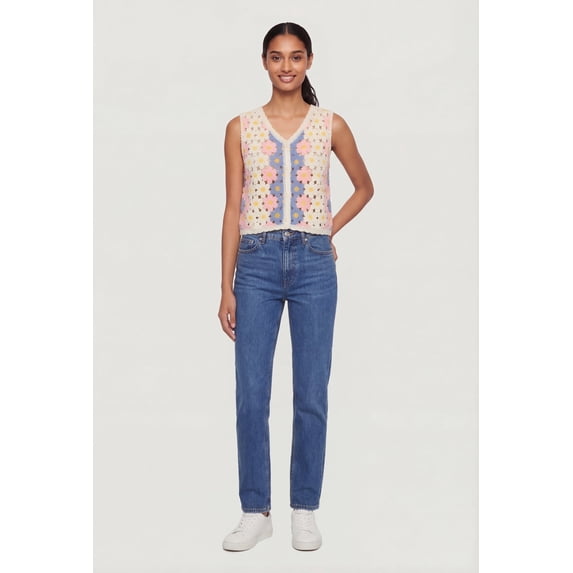 Women's Floral Crochet Button Front Vest