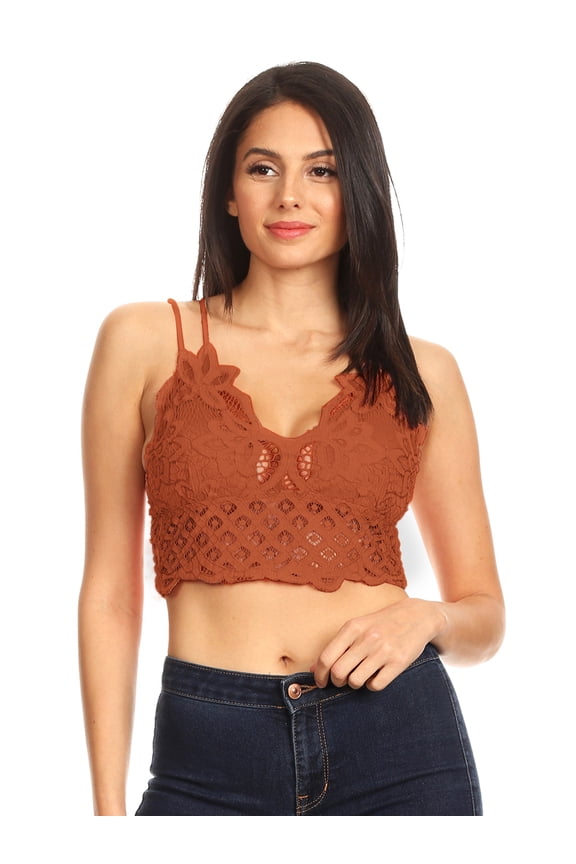 Women's Floral Crochet Lace Spaghetti Strap Bralette Crop Bikini Top