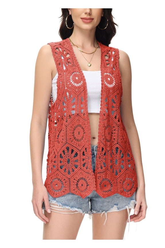 Women's Floral Crochet Lace Trim Open Front Cardigan