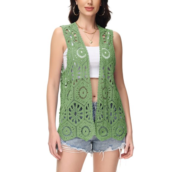 Women's Floral Crochet Lace Trim Open Front Cardigan