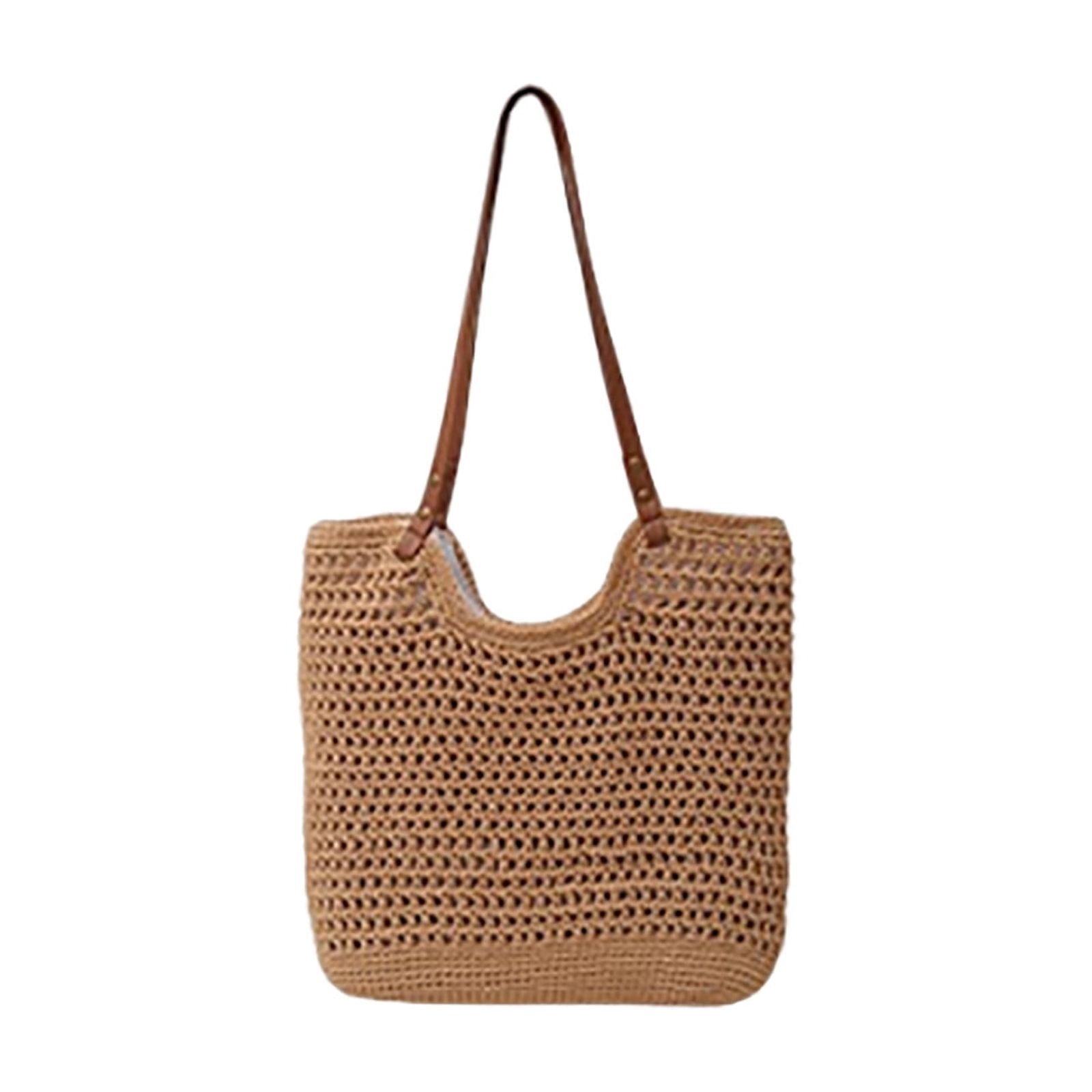Women's Floral Crochet Tote Bag, Knit Shoulder Bag, Large Capacity Bohemian Beach Purse for Summer Travel & Commute