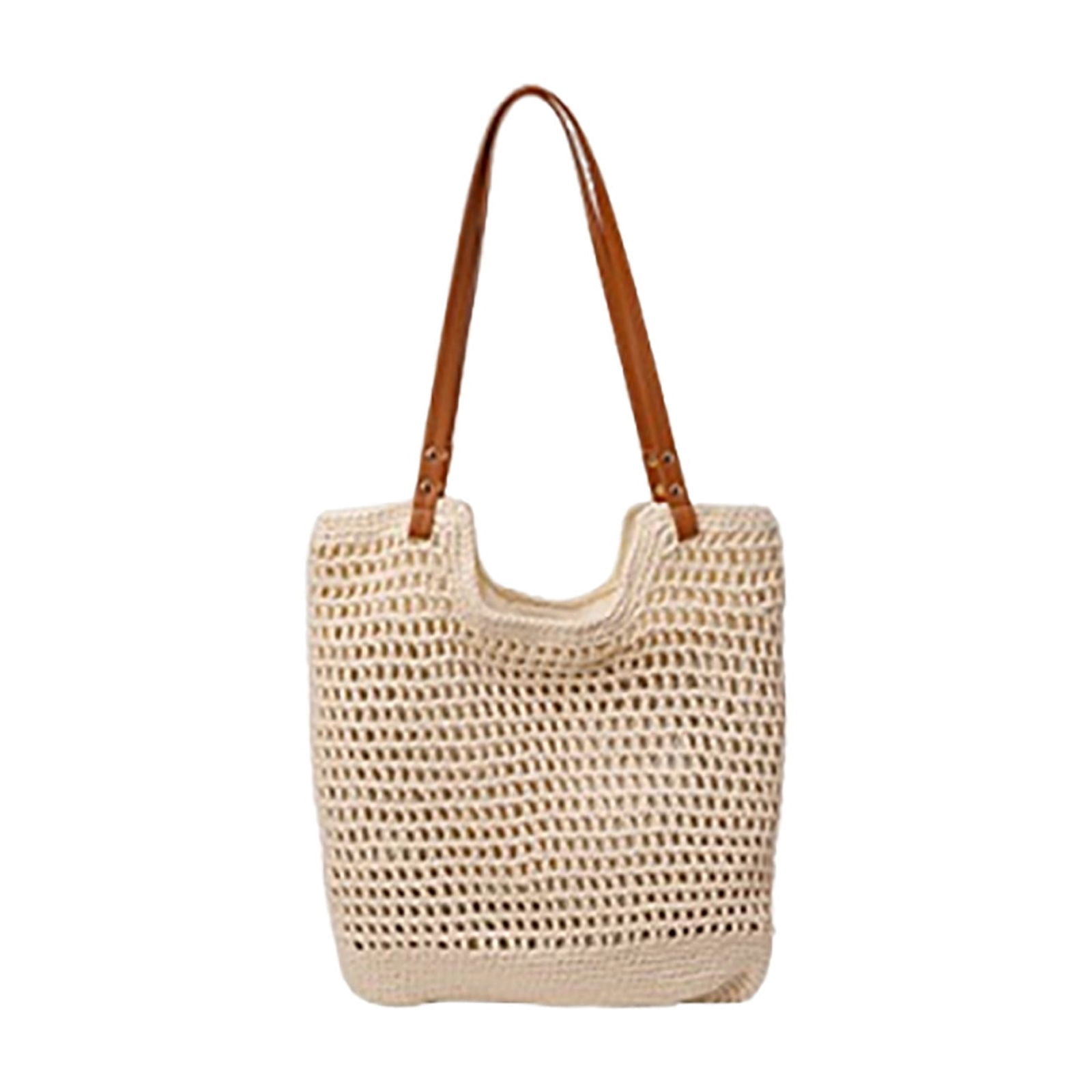 Women's Floral Crochet Tote Bag, Knit Shoulder Bag, Large Capacity Bohemian Beach Purse for Summer Travel & Commute