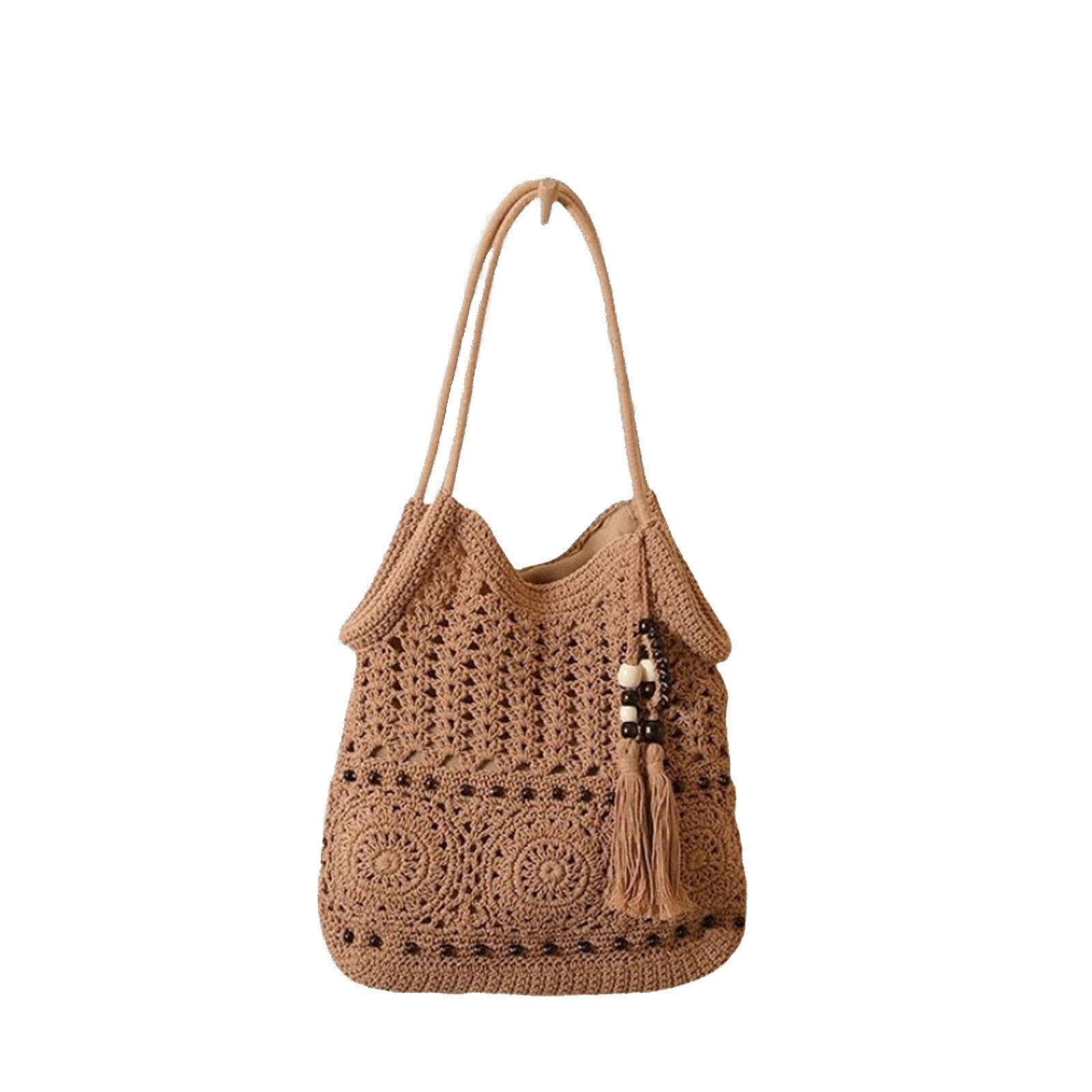 Women's Floral Crochet Tote Bag, Knit Shoulder Bag, Large Capacity Bohemian Beach Purse for Summer Travel & Commute