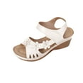 thumbnail image 1 of Women's Floral Decor Platform Sandals - Comfortable Lightweight Wedge Sandals, Thick Sole Walking Beach Sandals White Women Sandal, 1 of 9