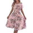 thumbnail image 1 of Women's Floral Elegant Pleated Midi Print Batwing Sleeve Tie Waist Dress for Daily Wear Pink S, 1 of 10