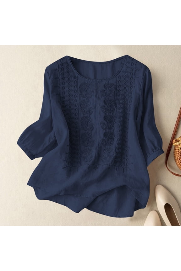 Women's Floral Embroidered Casual Summer T-Shirt Pure Color Daily Wear Top