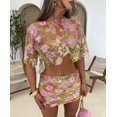 thumbnail image 1 of Women's Floral Embroidered Crop Top and Mini Skirt Set, Sequin Party Two Piece Outfit, 1 of 3