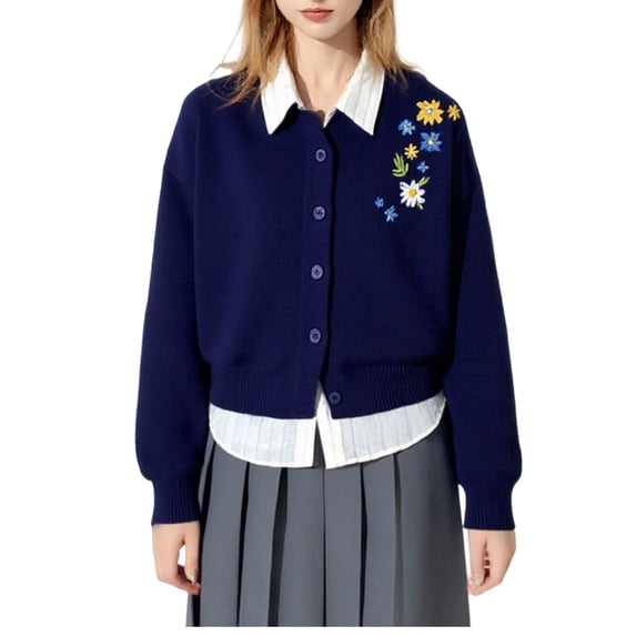 Women's Floral Embroidered Knit Cardigan Button Down Long Sleeve Trendy Sweater Coat 2025 Fall Winter Jumper Tops