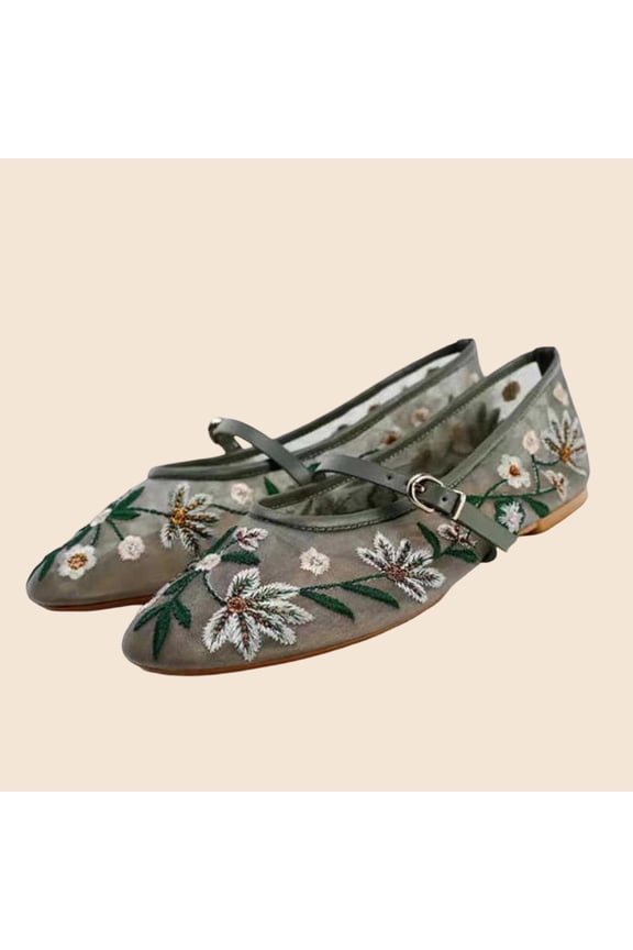 Women’s Floral-Embroidered Mary Jane Flats, Lightweight Footwear for Beach Vacations, Small-Town Strolls, and Coastal Sightseeing
