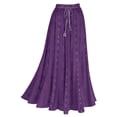 thumbnail image 1 of Women's Floral Embroidered Maxi Skirt - Over-Dyed Long Peasant Skirt, Ankle Length - Eggplant - Large, 1 of 8