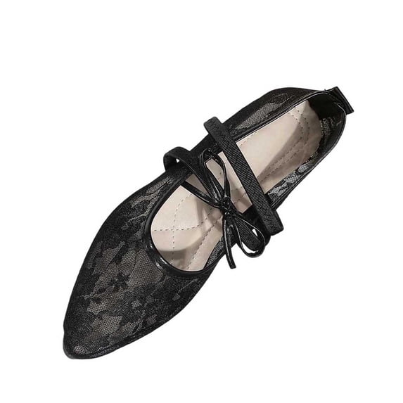 Women's Floral Embroidered Mesh Flats Pointed-toe Strap Breathable Ballet Shoes for Dressy Trendy Work Office Wedding Daily Ballerina Black 7