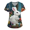 thumbnail image 1 of Women's Floral Embroidered Rabbit T-Shirt, Short Sleeve Casual V-Neck Top, Vintage Style Graphic Tee, 1 of 5