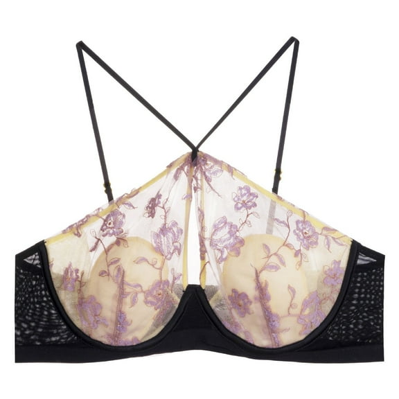 Women's Floral Embroidered Sheer Mesh Underwire Bra Comfortable Full Coverage Balconette Lace Bralette