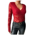 thumbnail image 1 of Women's Floral Embroidery Eyelet Lace Crew Neck Long Sleeve Top, 1 of 9