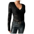 thumbnail image 1 of Women's Floral Embroidery Eyelet Lace Crew Neck Long Sleeve Top, 1 of 8
