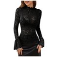 thumbnail image 1 of Women's Floral Embroidery Eyelet Lace Crew Neck Long Sleeve Top, 1 of 8
