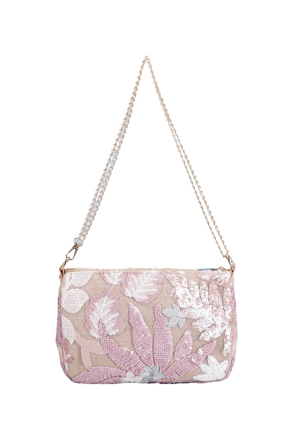 Women's Floral Embroidery Purse Sequins Shoulder Bag Summer Party Purse Sparkling Evening Crossbody