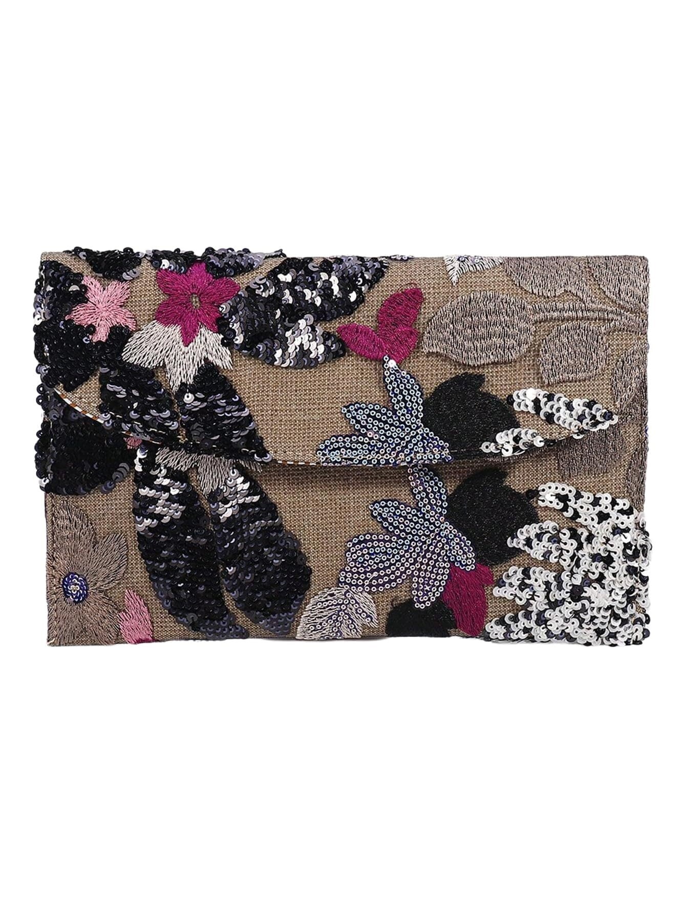 Women's Floral Embroidery Sequin Evening Clutch Bags Party Purses Beaded Evening Bag for Formal