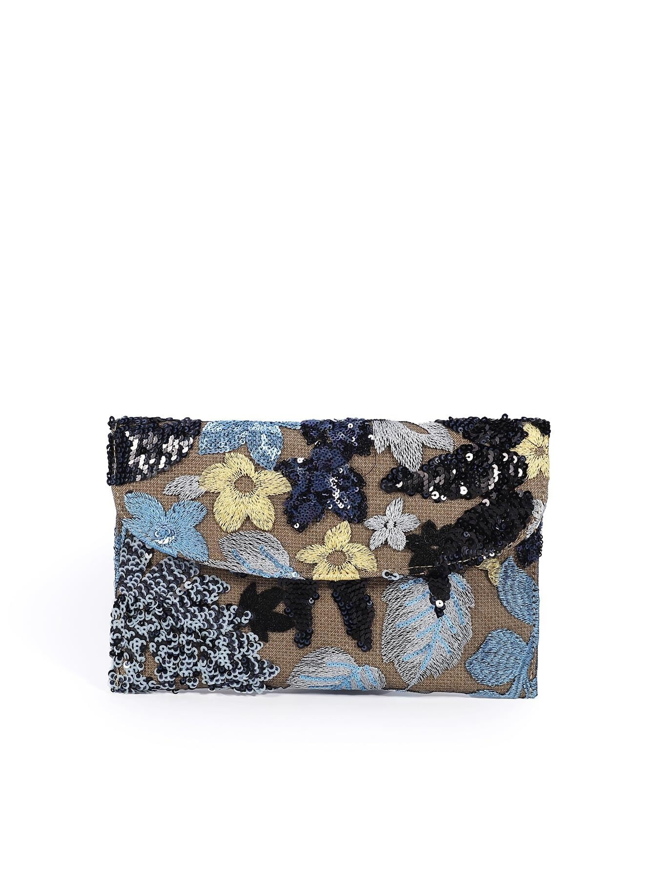 Women's Floral Embroidery Sequin Evening Clutch Bags Party Purses Beaded Evening Bag for Formal