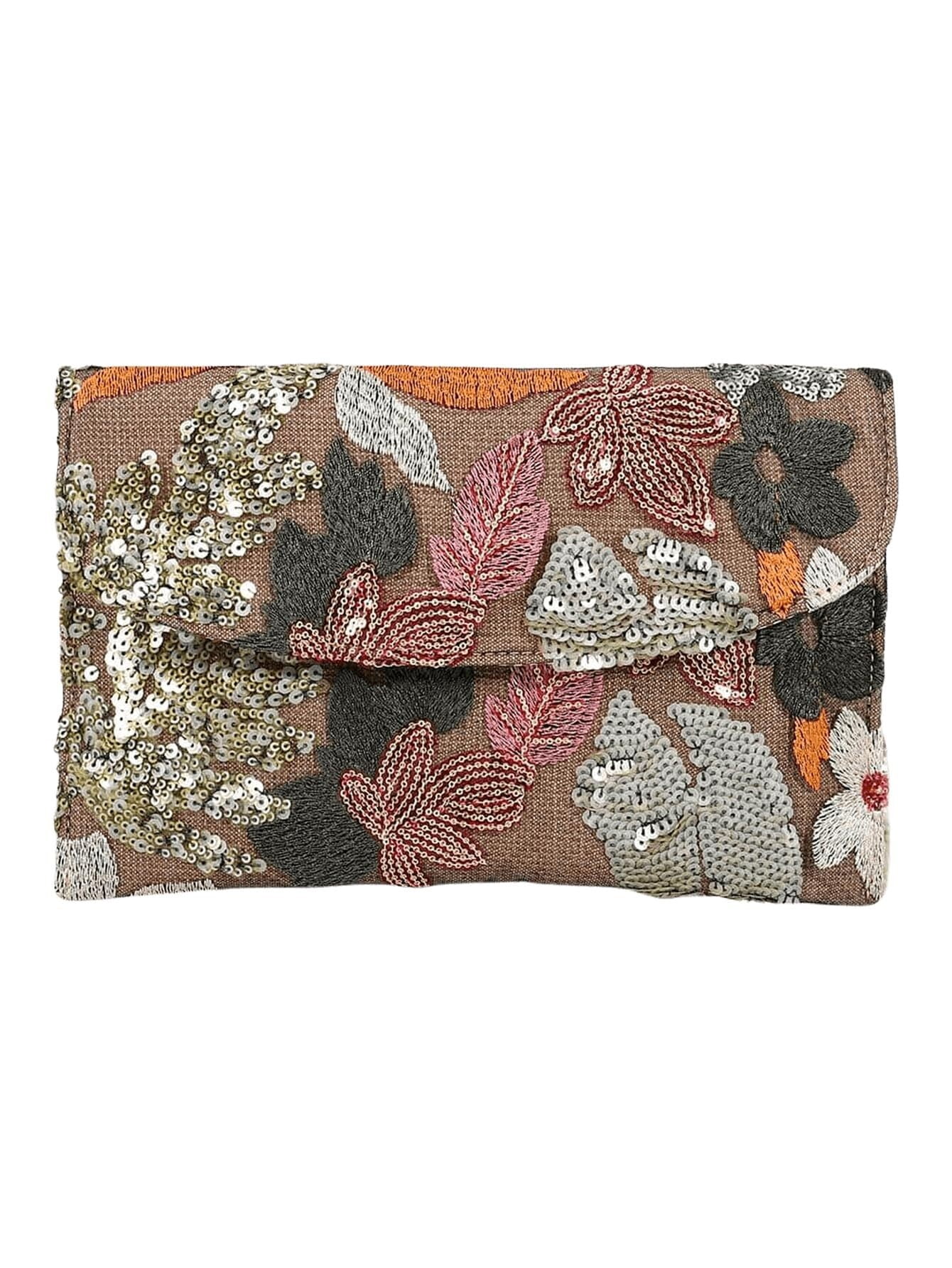 Women's Floral Embroidery Sequin Evening Clutch Bags Party Purses Beaded Evening Bag for Formal