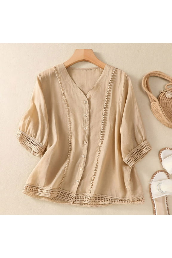 Women's Floral Embroidery Shirts 3/4 Sleeve Round Neck Tops Blouses Thermal Tunic Tops Womens Jean Shirt Womens Dressy Tee Shirts Flannel Shirt Women plus Short Sleeve Blouses for Women Business